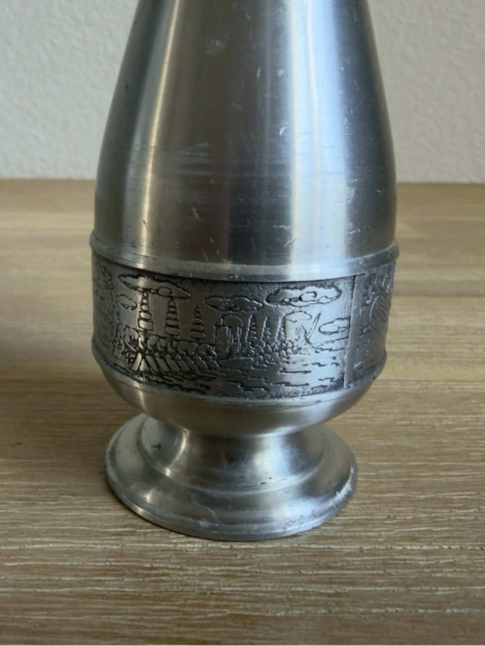 Vintage Pewter Skinny Bud Vases And Pitcher 8” and 6” Tall Silver Color Set of 2 - Picture 7 of 16